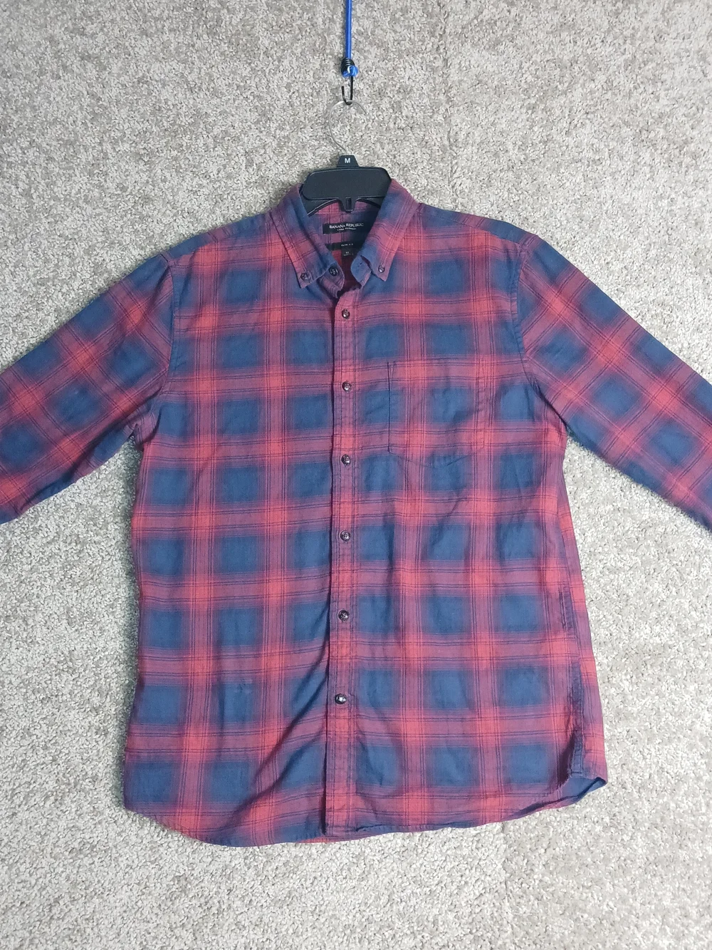 Banana Republic red blue plaid Luxe‎ Flannel Slim Fit Size Medium Cotton